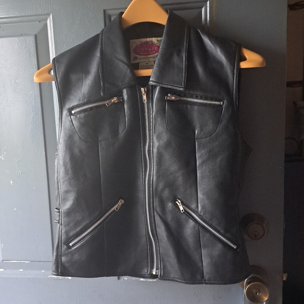 Vintage Faux Leather Highway Biker Vest sz M